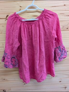 Pink Embroidered 2 Piece Linen Set - Viola Borghi
